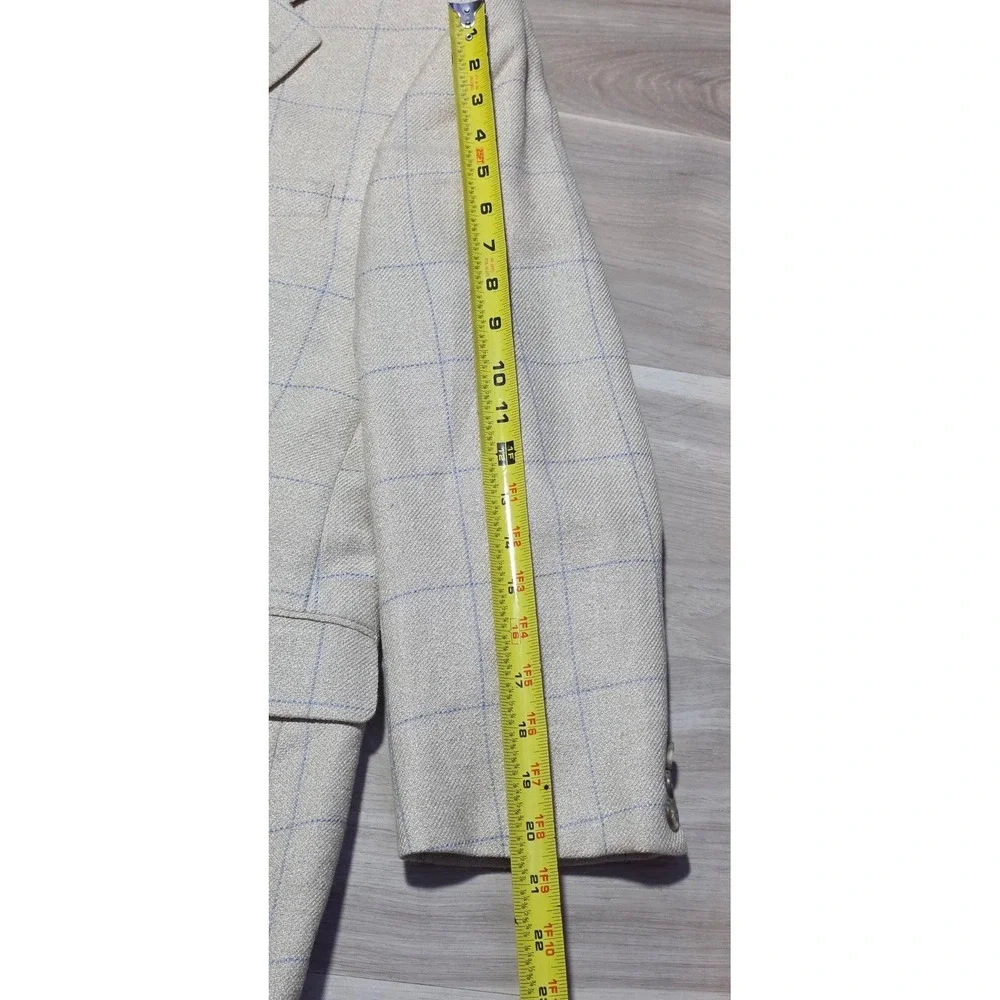 Haspel Men's Beige Blue Check‎ Blazer Two-Button Double Vent 22